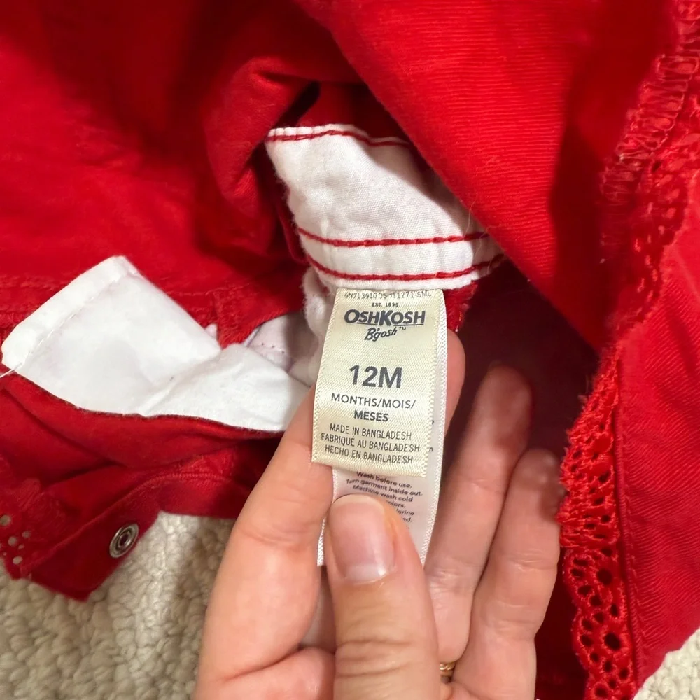 OshKosh B'gosh Red Girls' Overalls with Lace Ruffle Lining